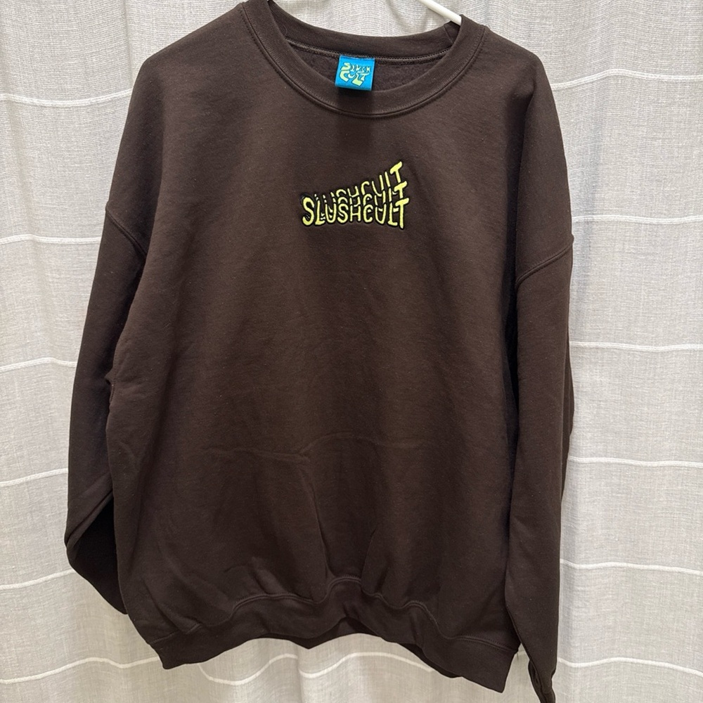 Brown Crewneck Sweatshirt with Neon Logo